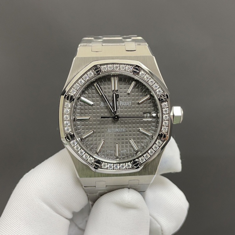 爱彼 Audemars Royal Oak 77351 白钻壳 灰面 34mm 9015改Cal5800自动上链机芯 